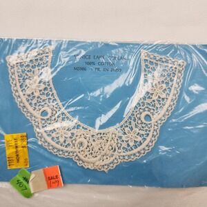 Vintage NOS Wrights Venice Guipure Cotton Lace Collar 2 Piece White Floral